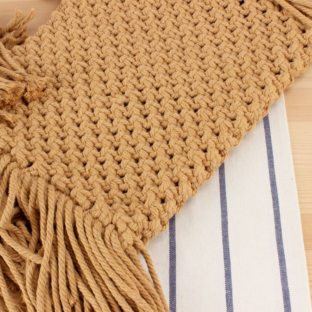 Macrame bag with creative fringes and comfortable carrying handle Bowlift