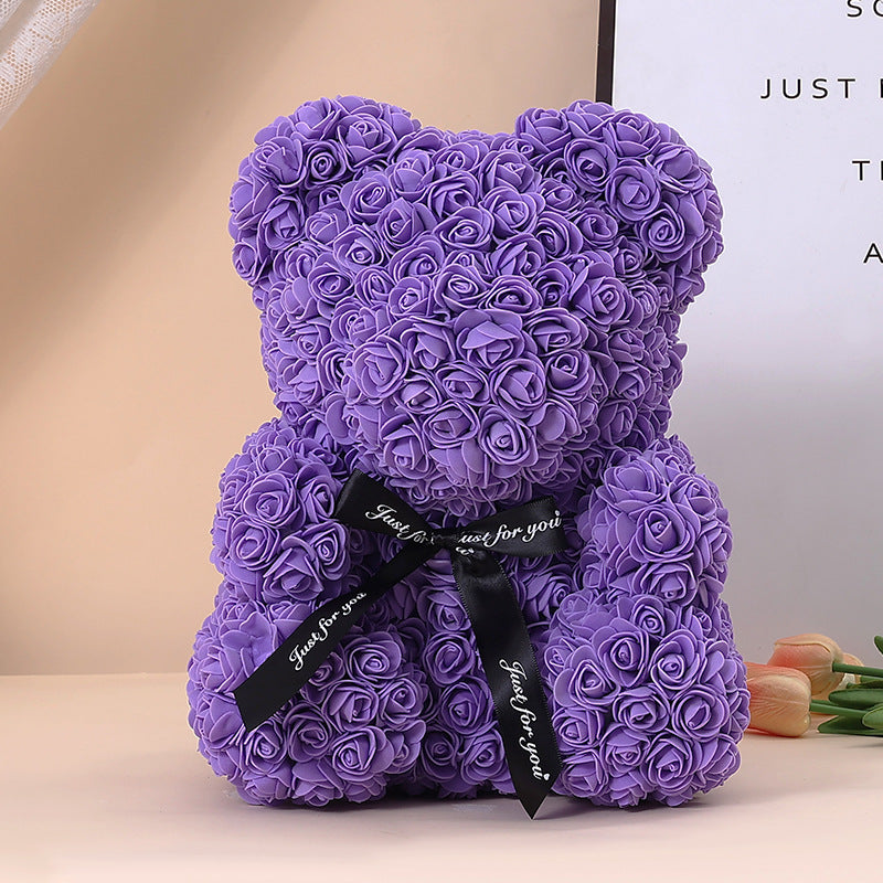 Handcrafted Rose-Foam Teddy Bear Gift Sculpture With Heart Accent