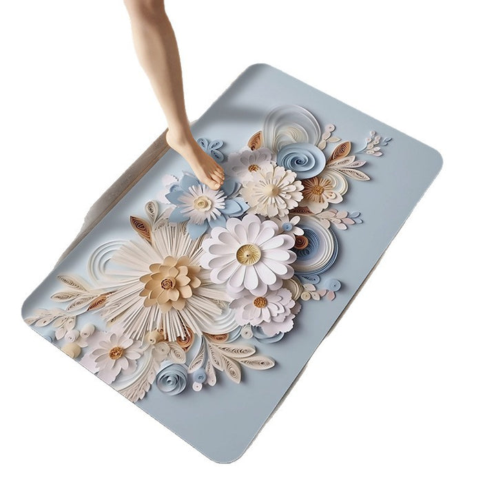 Artistic Floral Design Bath Mat Bowlift