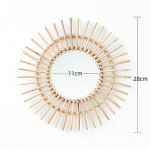 Rustic wall mirror with natural rattan frame Bowlift