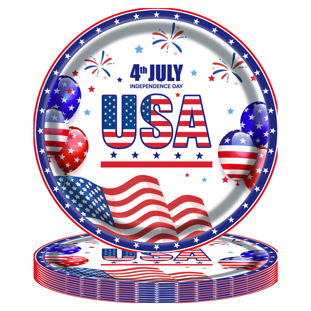 Unisex disposable paper plate with patriotic Statue of Liberty and stars and stripes design, sturdy wide rim Bowlift