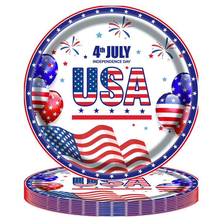 Unisex disposable paper plate with patriotic Statue of Liberty and stars and stripes design, sturdy wide rim Bowlift