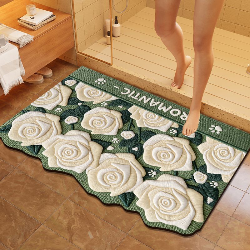 Floral Embroidered Bathroom Mat Bowlift