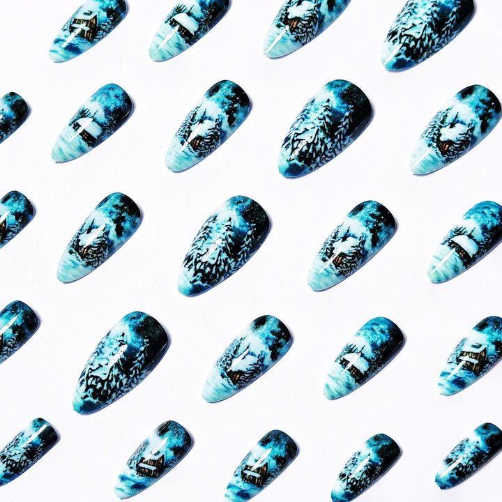 Artistic Winter Cabin Nail Art Bowlift