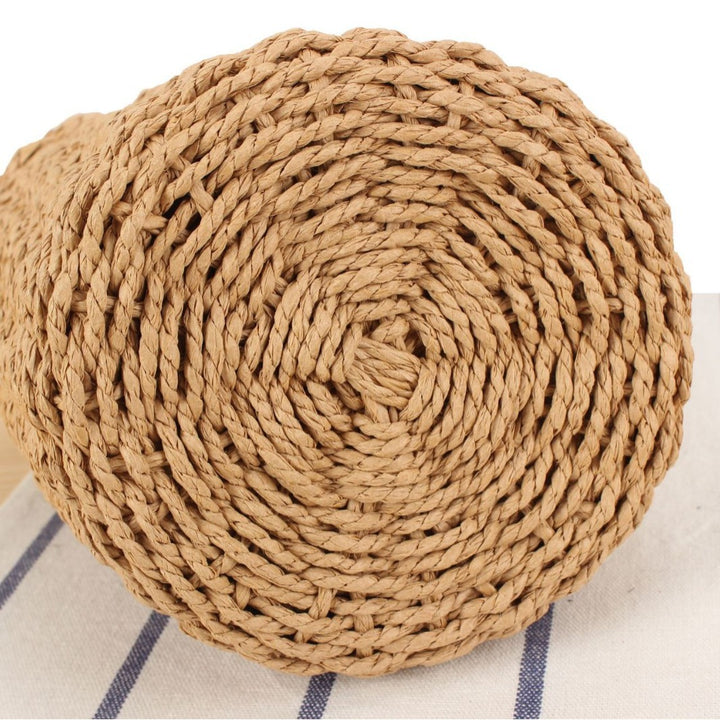 Handbag Made of Woven Natural Material with Decorative Wooden Handle Bowlift