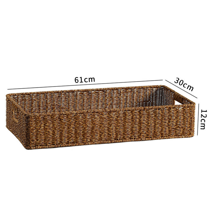 Handwoven Rectangular Storage Bin with Cutout Handles Bowlift