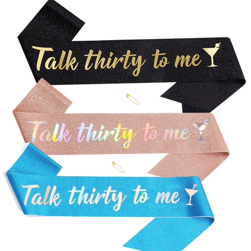 Ladies Glittering Birthday Sash with Festive Print Bowlift