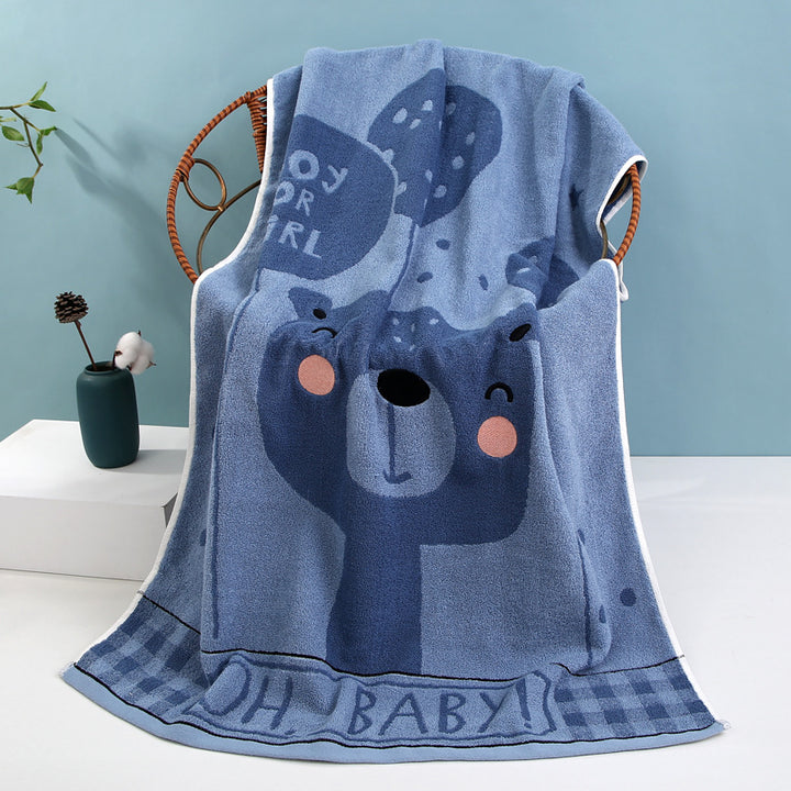 Cozy Terry Bath Blanket with Cute Bear Design Bowlift