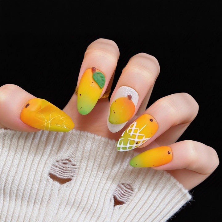 Artificial nails with fruity mango design Bowlift