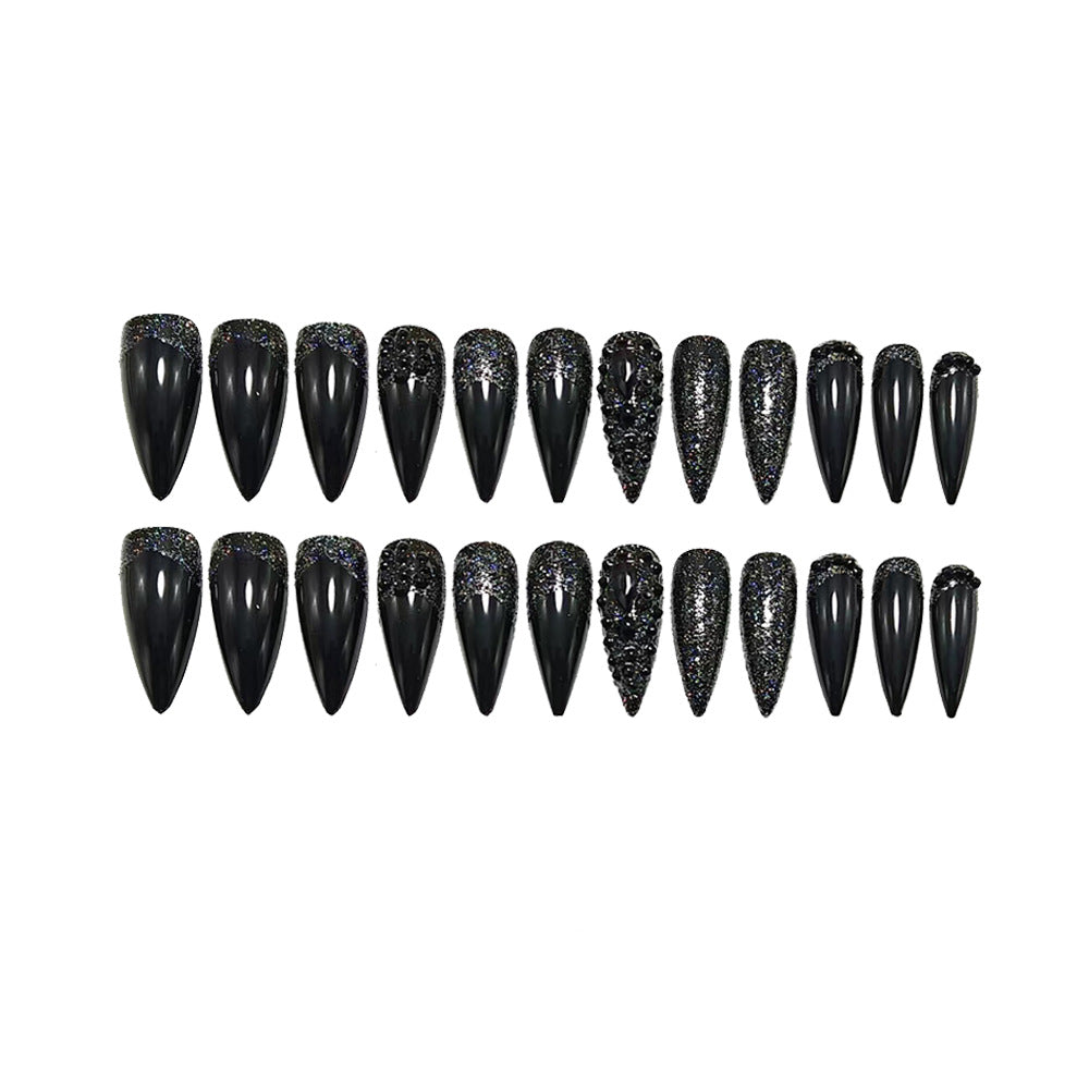 Artificial nails in elegant stiletto design with sparkling rhinestone appliqués Bowlift