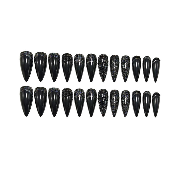 Artificial nails in elegant stiletto design with sparkling rhinestone appliqués Bowlift