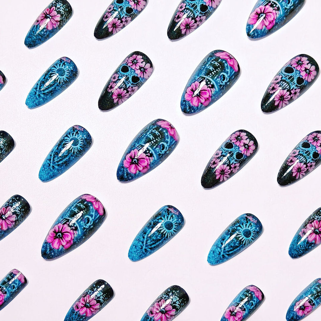 Artistic Sugar Skull Floral Nail Art Bowlift