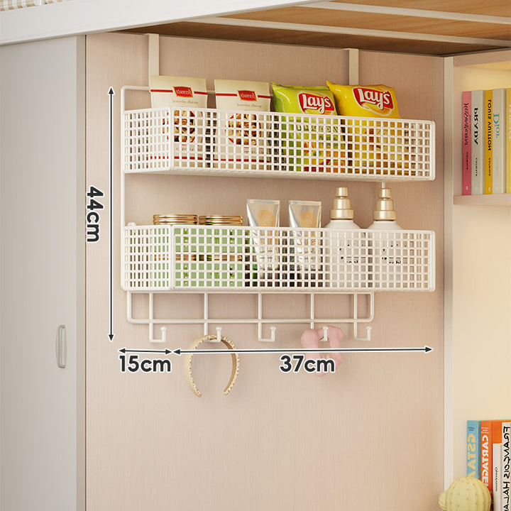 Stacked Mesh Grid Storage Baskets with Over-Shelf Hooks for Pantry Bathroom Kitchen