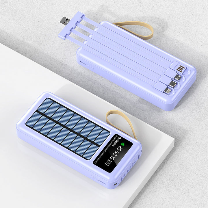 Portable solar power bank with integrated multifunction charging cable and digital display Bowlift