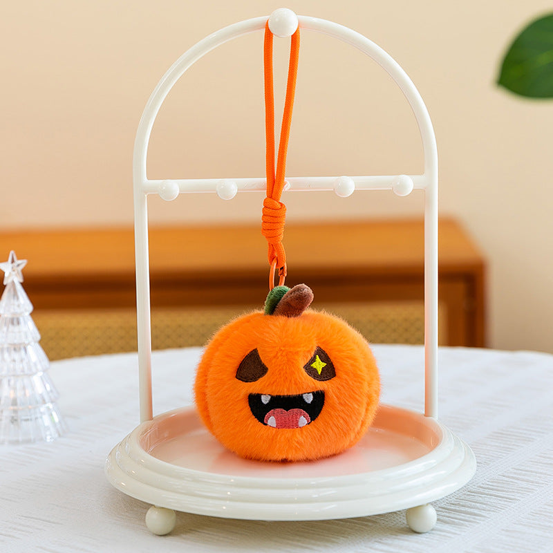 Plush pumpkin keychain with key ring and carabiner