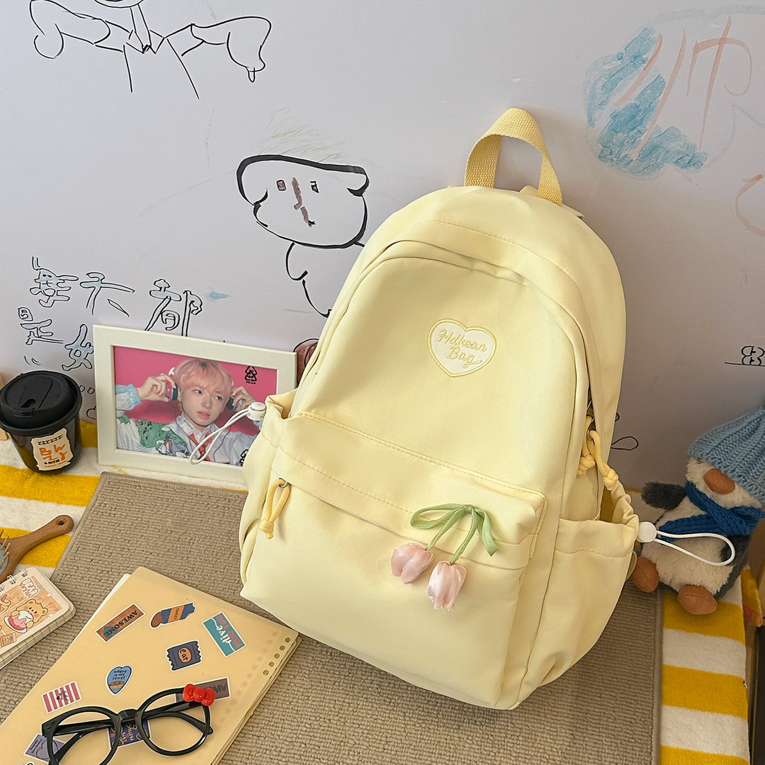 Floral-Embellished Casual Backpack Bowlift