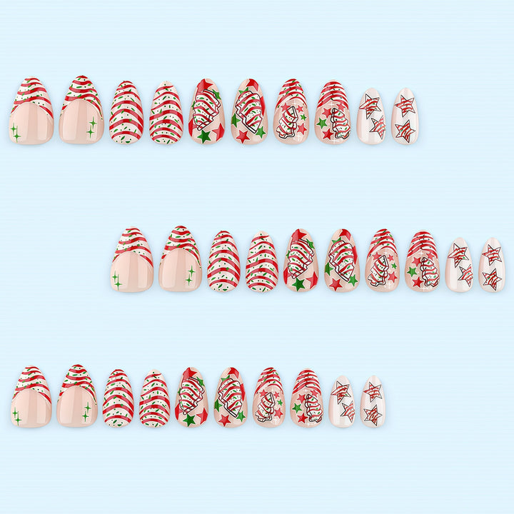Artificial nails in festive Christmas design with colorful accents Bowlift