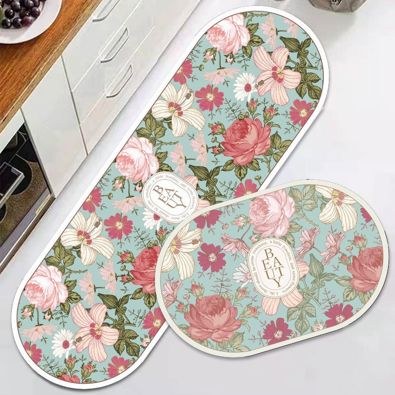 Floral Design Anti-Fatigue Kitchen Mat Bowlift