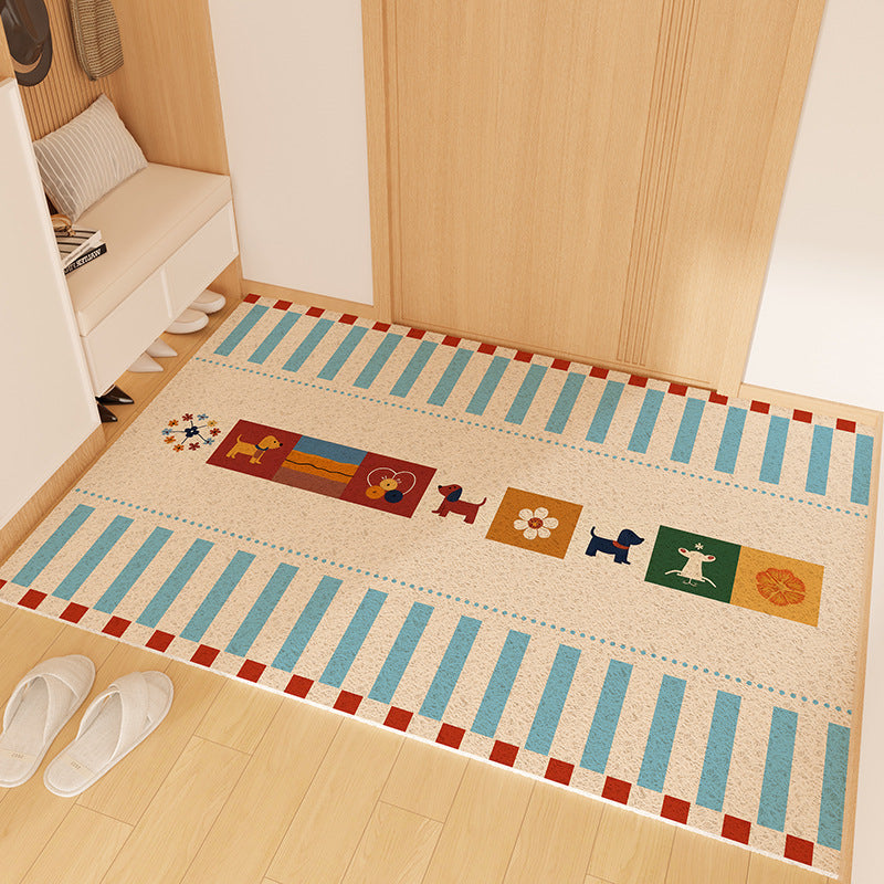 Playful Striped Dog Print Welcome Mat Bowlift