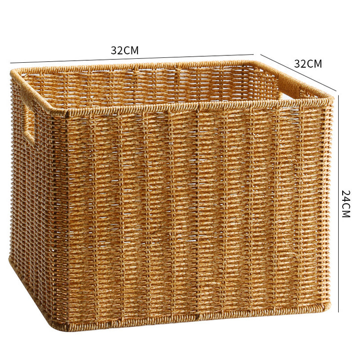 Handwoven Rectangular Storage Basket with Cut-Out Handles Bowlift