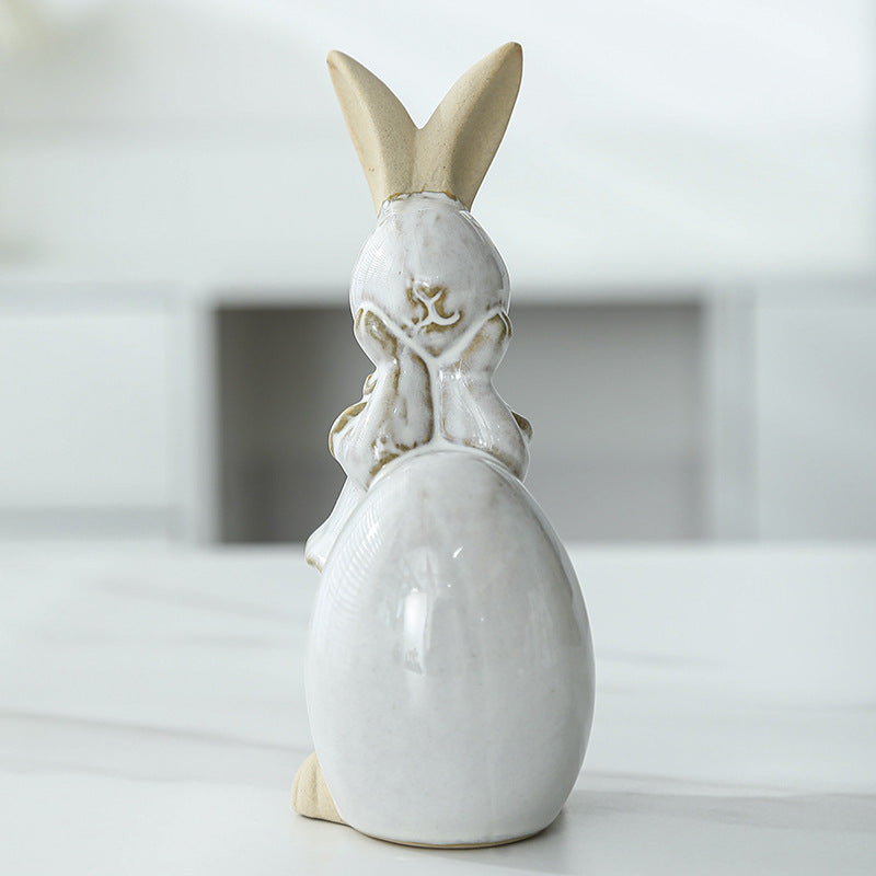 Whimsical Ceramic Bunny Figurine Bowlift