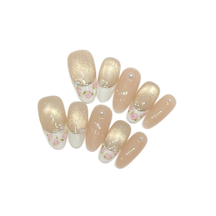 Glittery Floral Press-On Nail Set Bowlift