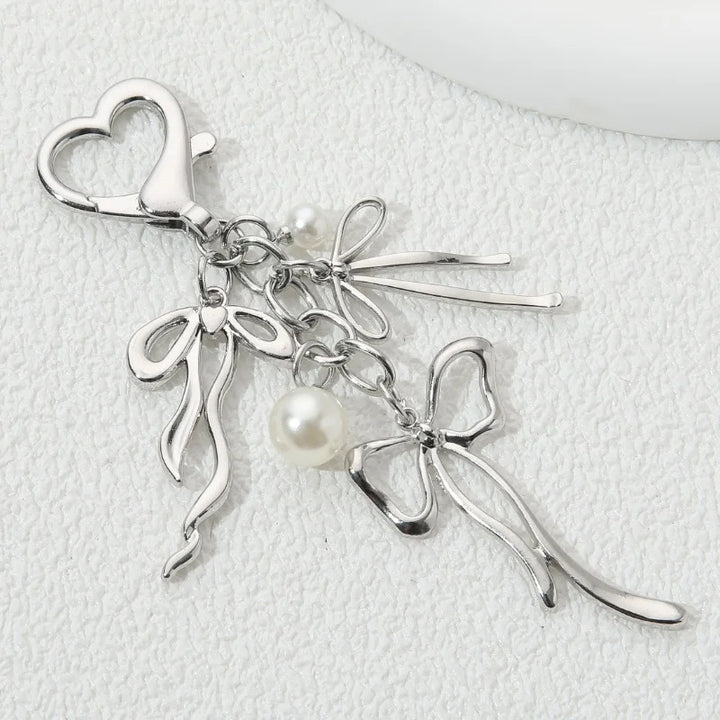 Decorative Heart and Bow Charm Keychain Bowlift