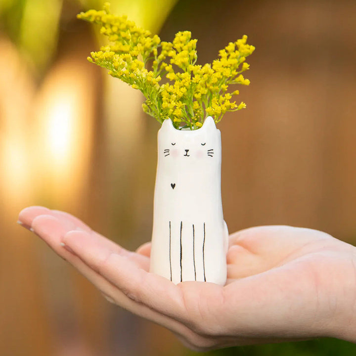Handmade Minimalist Ceramic Cat Bud Vase With Matte Glaze And Narrow Neck