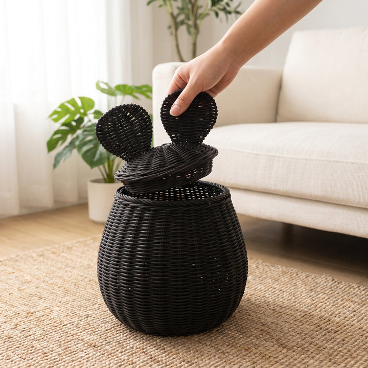 Decorative Woven Storage Basket with Lid Bowlift