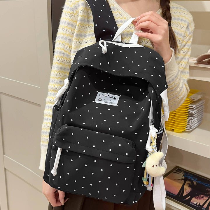 Polka-Dotted Canvas Backpack Bowlift