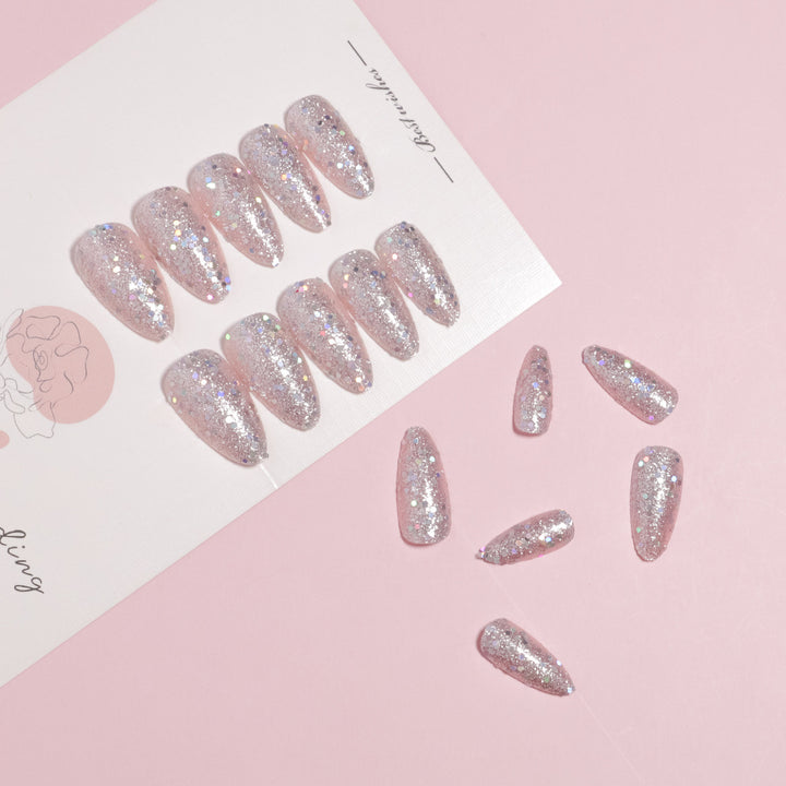 Sparkling Glittery Almond-Shape Press-On Nails Bowlift