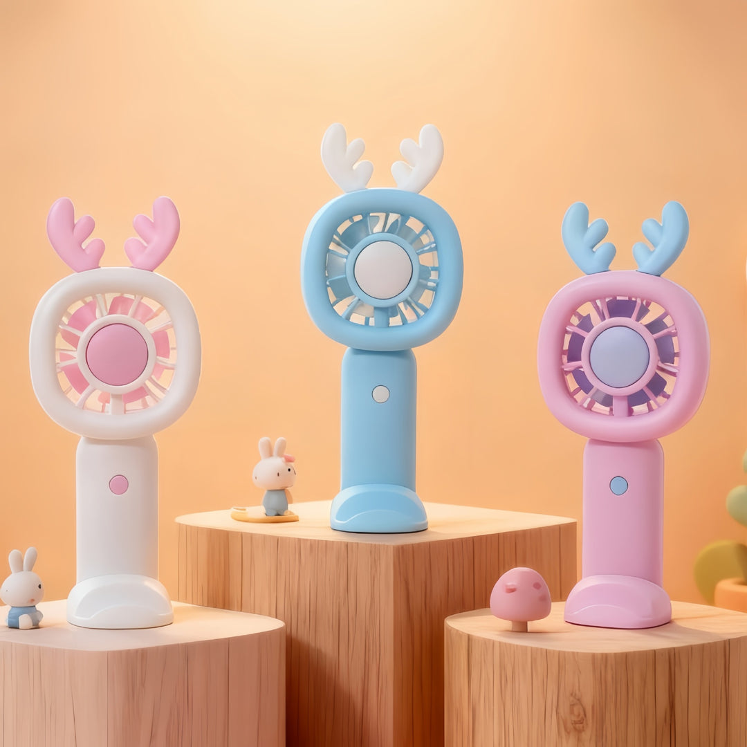 Women's Portable Fan with Cute Antlers Design Bowlift