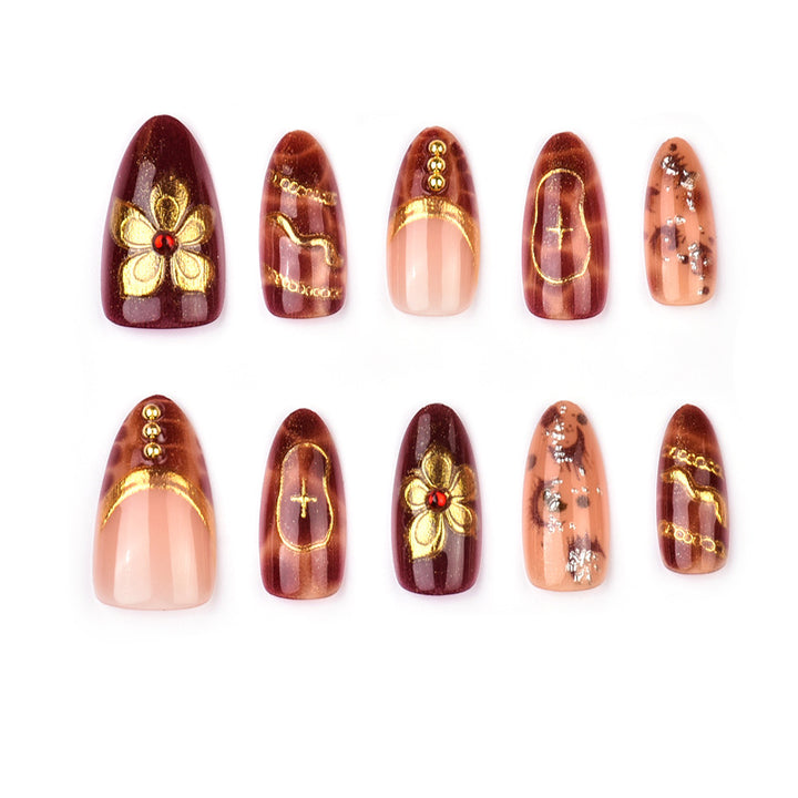 Decorative Press-On Nail Art Set with Luxury Floral Accents Bowlift