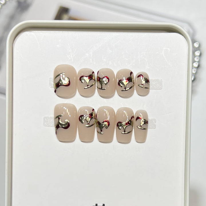 Artistic Press-On Nail Set with Elegant Floral Design Bowlift