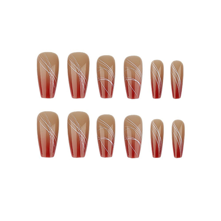 Artificial nails in elegant ombre design with fine lines Bowlift