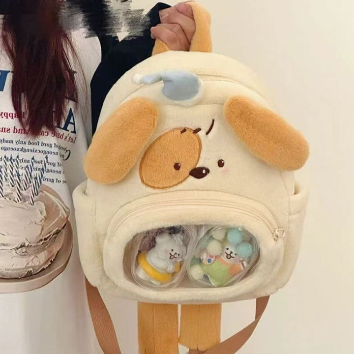 Plush Dog Backpack with Transparent Viewing Window Bowlift