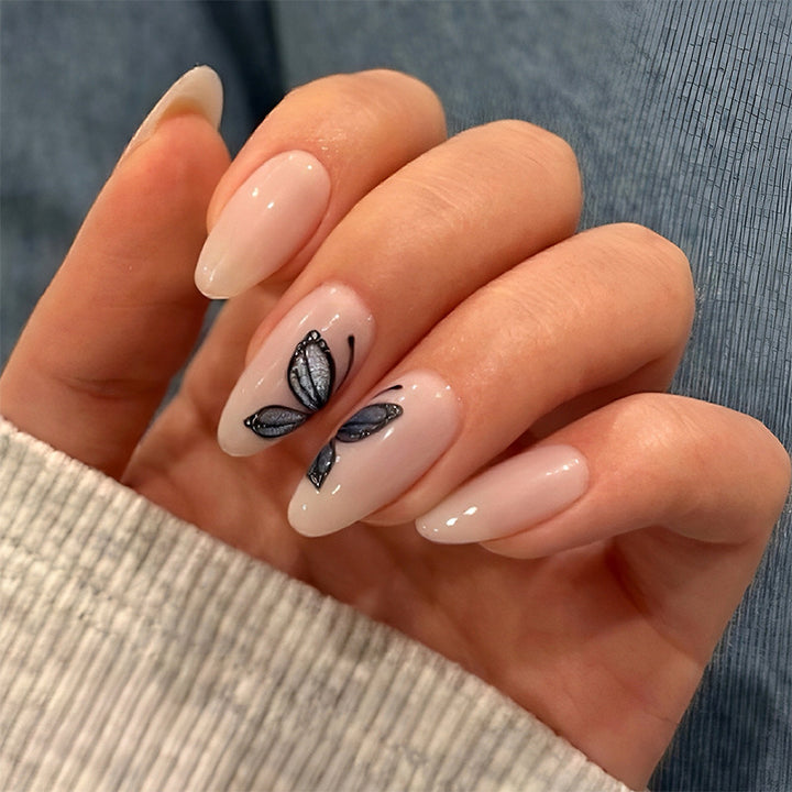 Artistic Press-On Nail Set with Elegant Butterfly Design Bowlift