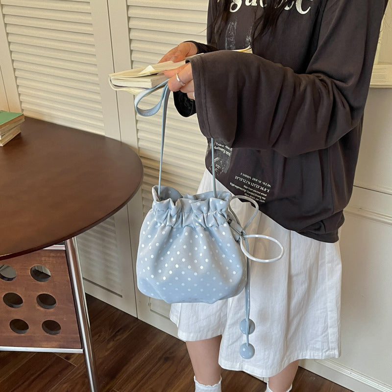 Playful Polka Dot Drawstring Crossbody Bag Bowlift