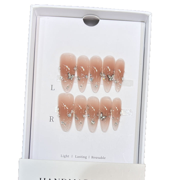 Handcrafted Stiletto Press-On Nail Set with Gemstone Accents Bowlift