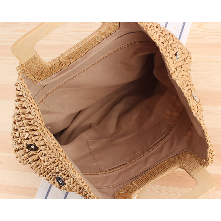 Macrame Tote Bag with Elegant Wooden Handle Bowlift