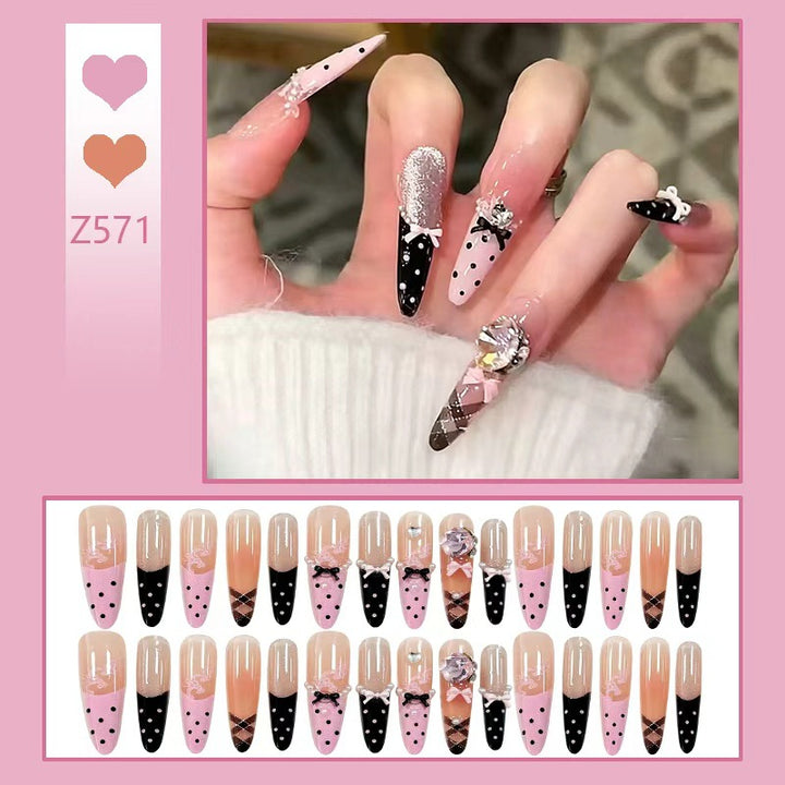 Artificial nail set with glamorous 3D applications and festive design Bowlift