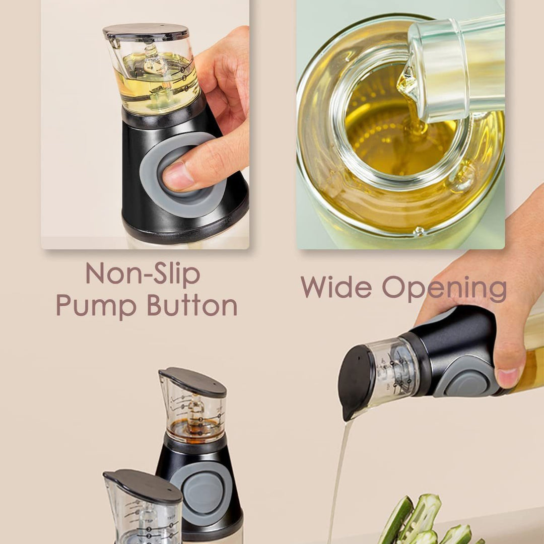 Compact Measuring Oil Dispenser With Built-In Pump And Drip-Free Spout