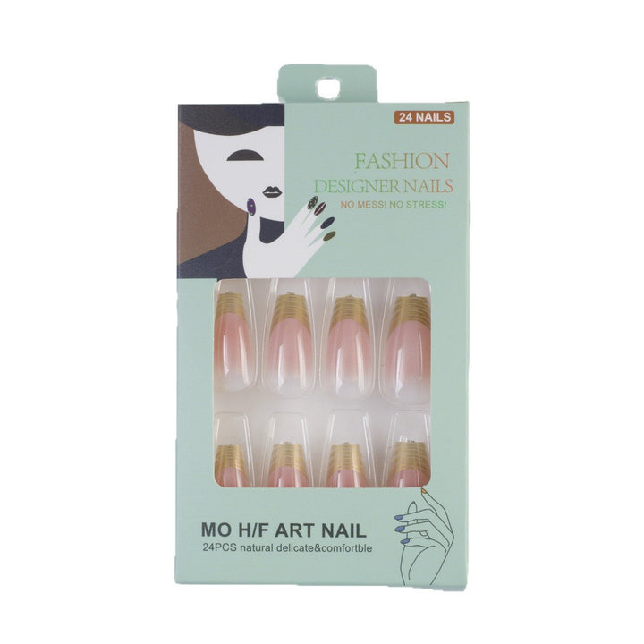 Acrylic Nail Set with Elegant Ombre Design and Golden Accents Bowlift