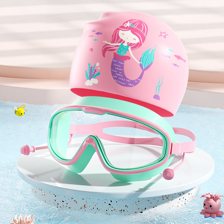 Kids Dinosaur-Themed Swim Mask and Cap Set Bowlift