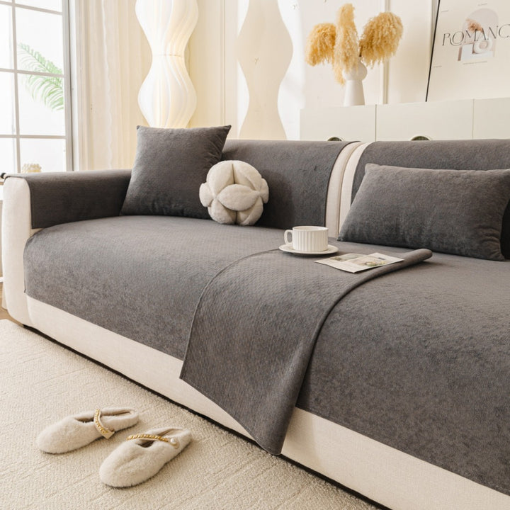 Stretch fitted reversible sofa slipcover with non slip backing and plush microfleece Bowlift