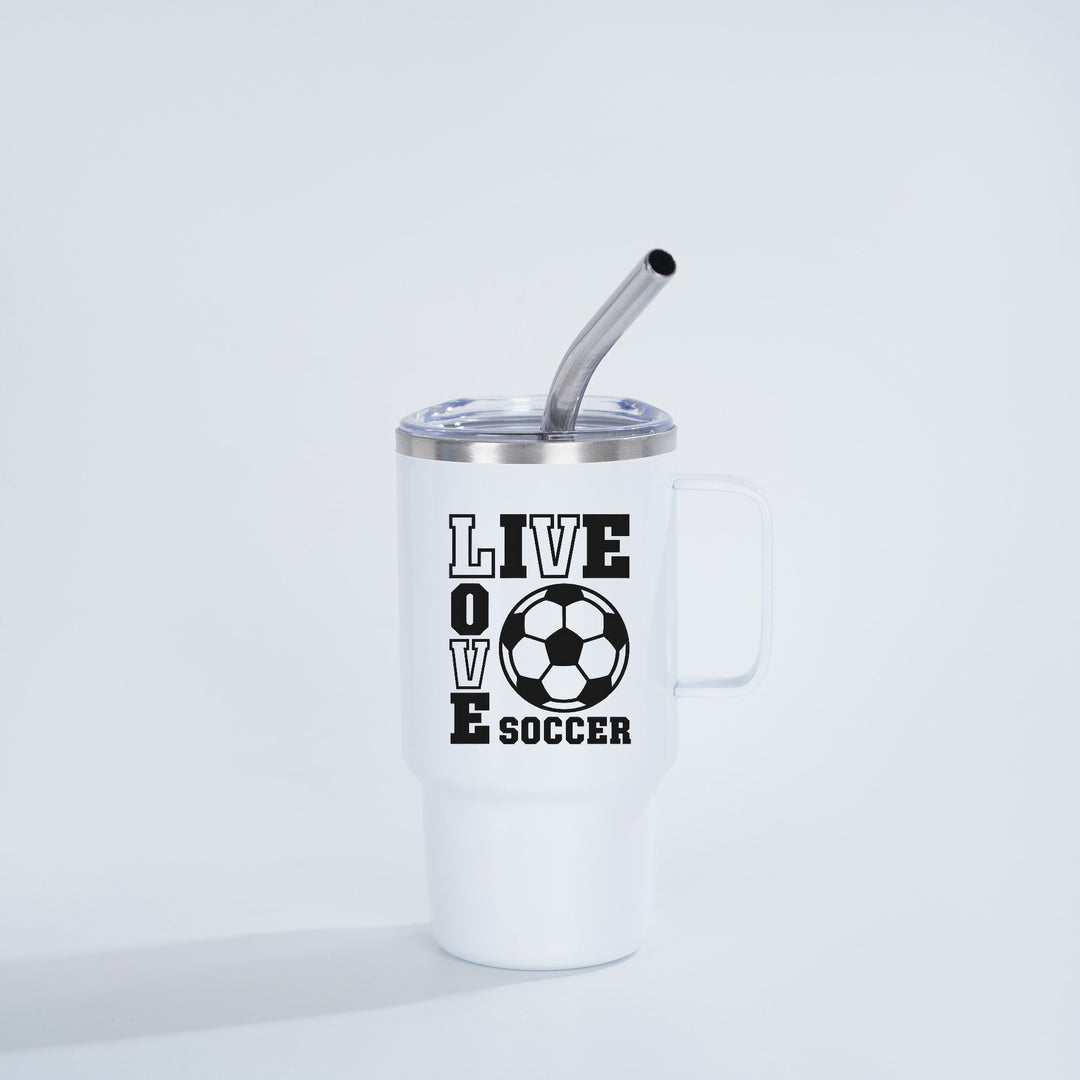 Insulated Stainless Steel Travel Mug With Ergonomic Handle Spill-Resistant Lid And Reusable Bent Metal Straw