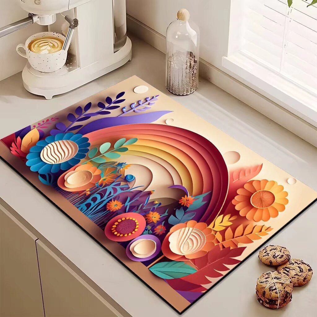 Decorative Floral Kitchen Mat Bowlift