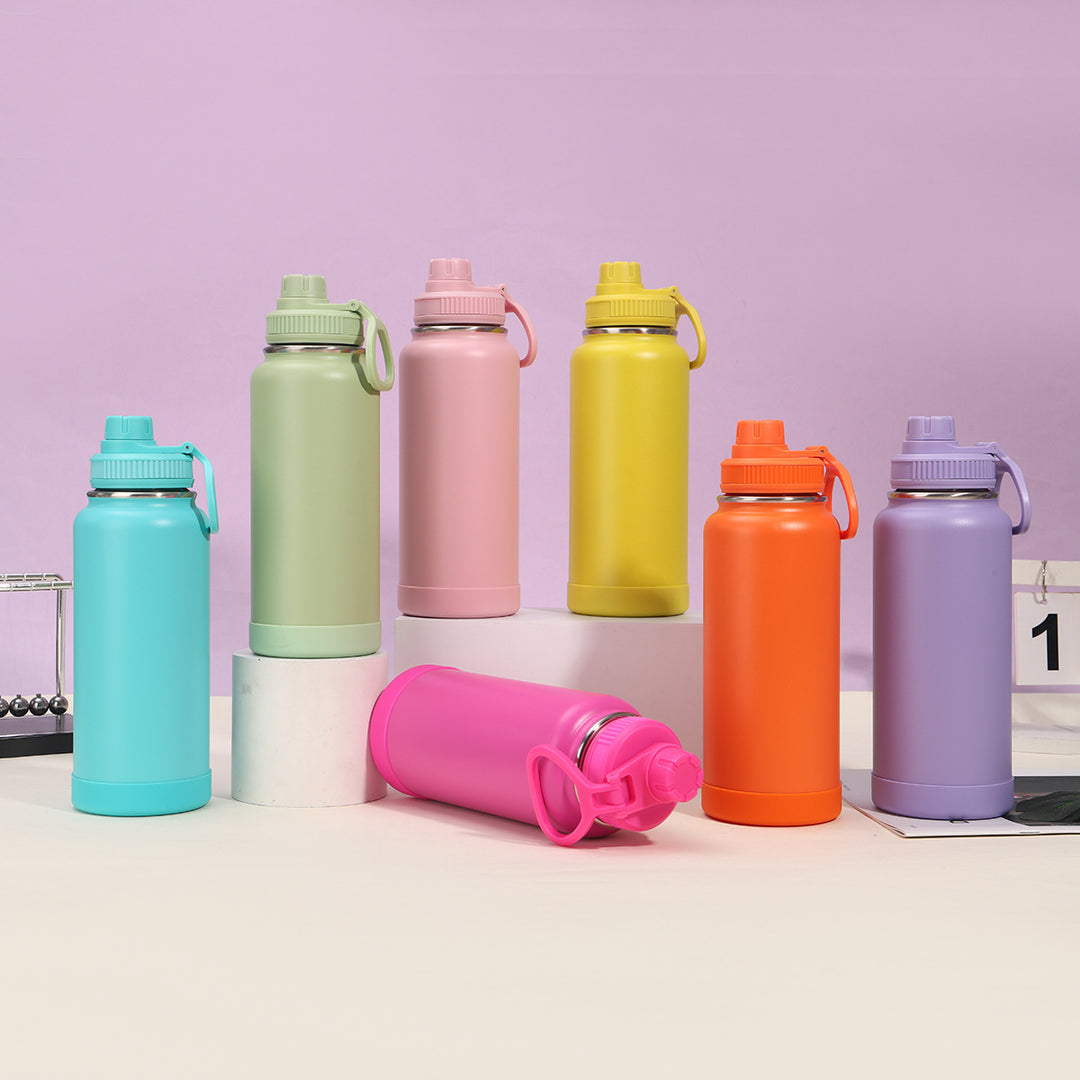 Insulated Stainless Steel Wide-Mouth Sport Bottle With Twist-Lock Spillproof Cap And Silicone Base