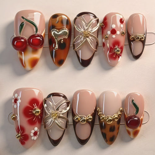 Artistic Fruit-Themed Press-On Nail Art Set