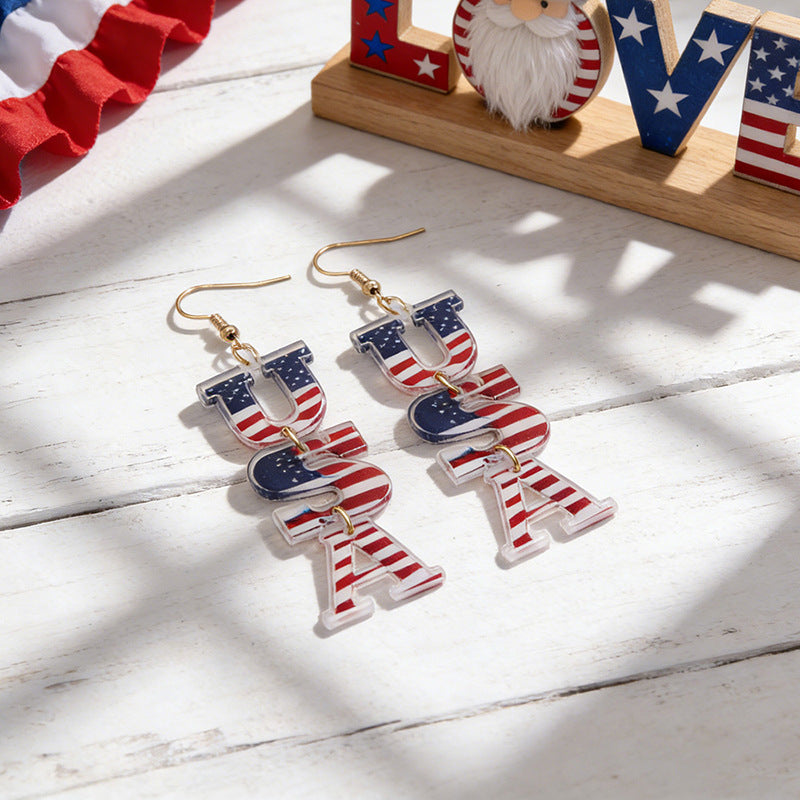 Ladies nan statement earrings with bow shape and American flag pendant Bowlift